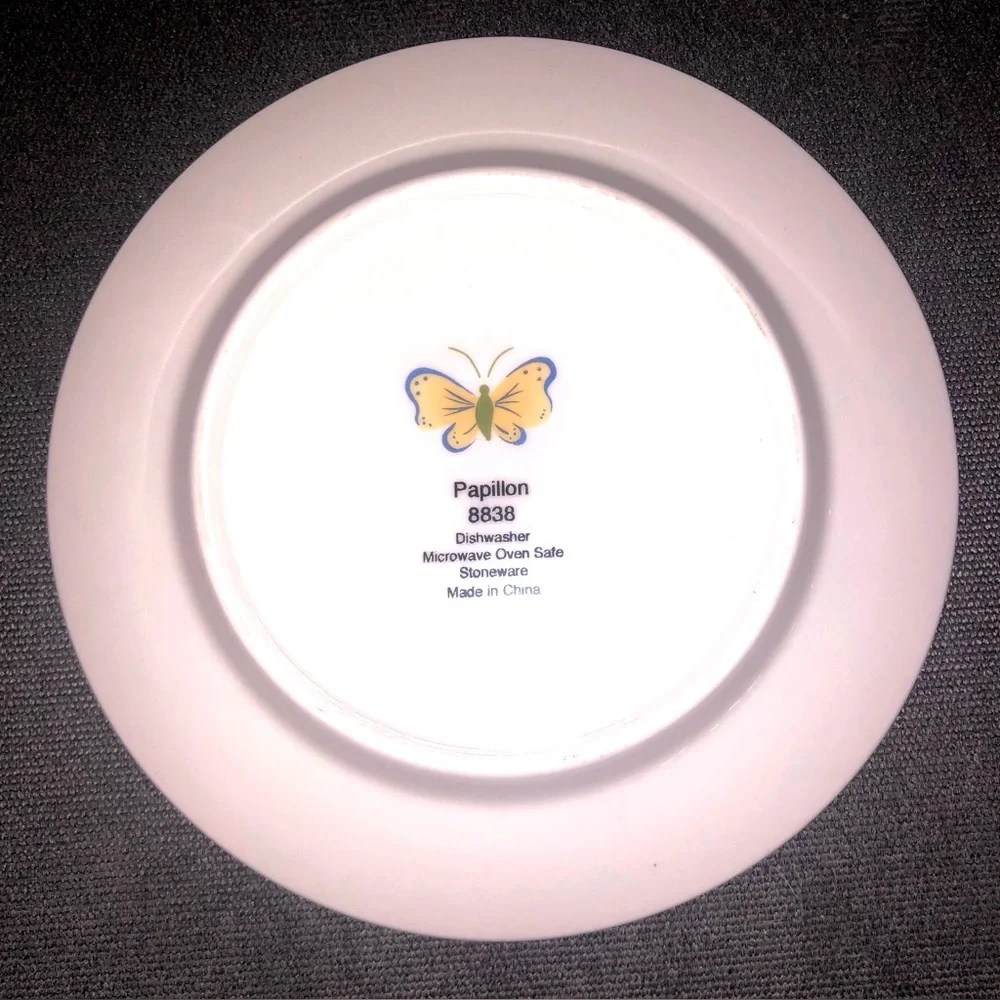 Vintage Papillon Blanc Green and Yellow Butterfly Dessert/Saucer Plate~Set of 8